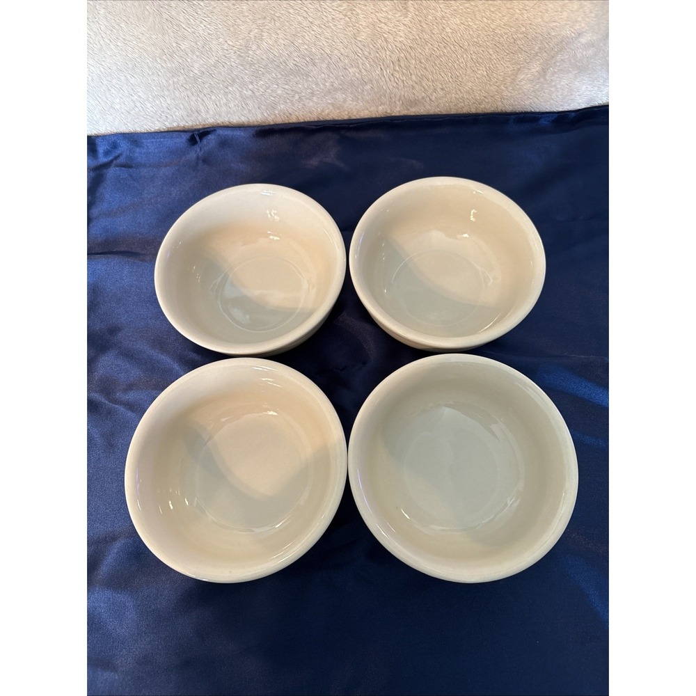 Vintage Buffalo China 1950s HEAVY Restaurant Ware Cereal Bowls Set Of 4 Ivory